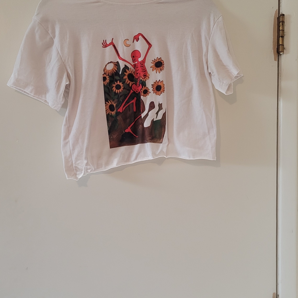 White Graphic Women Crop Top